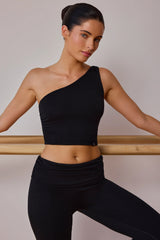 One-Shoulder Twisted Tank Top in Black