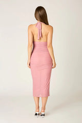 Ruched Mesh Midi Dress