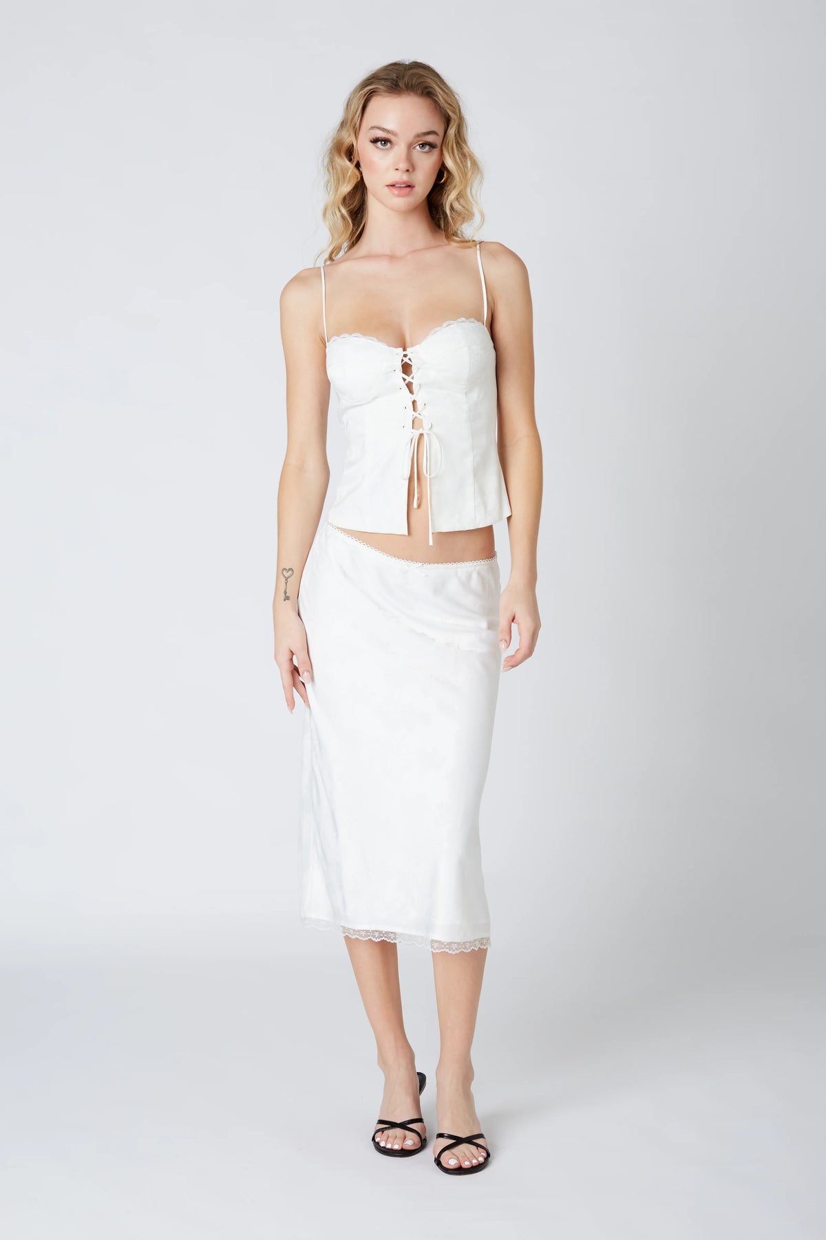 Printed Satin Midi Skirt