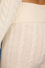 Cable Knit Foldover Flared Trousers in Cream