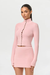 Knit Pearl Button Turtleneck Top