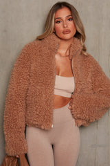 Oversized Boucle Teddy Coat in Camel