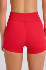 Soft Active Pocket V-Waist Mini Shorts in Strawberry Red