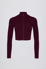 Soft Active Zip-Up Cropped Jacket in Burgundy
