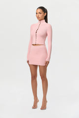 Knit Pearl Button Turtleneck Top