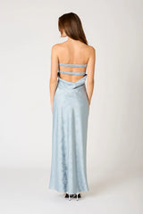 Jacquard Strapless Satin Maxi Dress