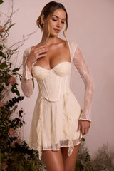 Kateproms Long Sleeve Lace Corset Mini Dress in Ivory