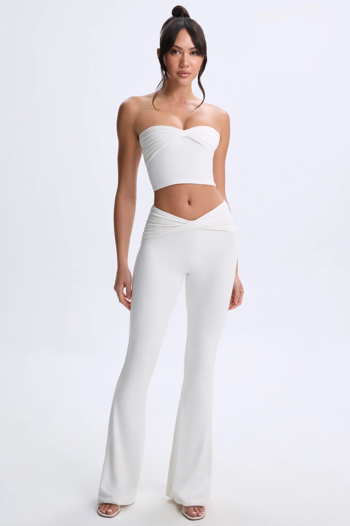 Petite Twist-Front Flared Trousers in White