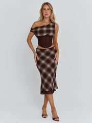 NARELLE MIDI SKIRT BROWN CHECK