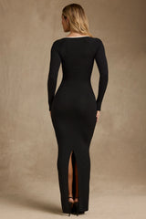 Modal Contrast-Trim Maxi Dress in Black