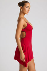 Contrast Binding Mini Dress in Fire Red