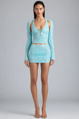 Ruched Mid-Rise Micro Mini Skirt in Ice Blue