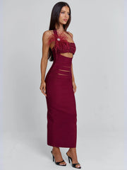 Vyorix LUNABELLE MIDI DRESS BURGUNDY