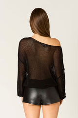 Sheer Off-the-Shoulder Knit Sweater