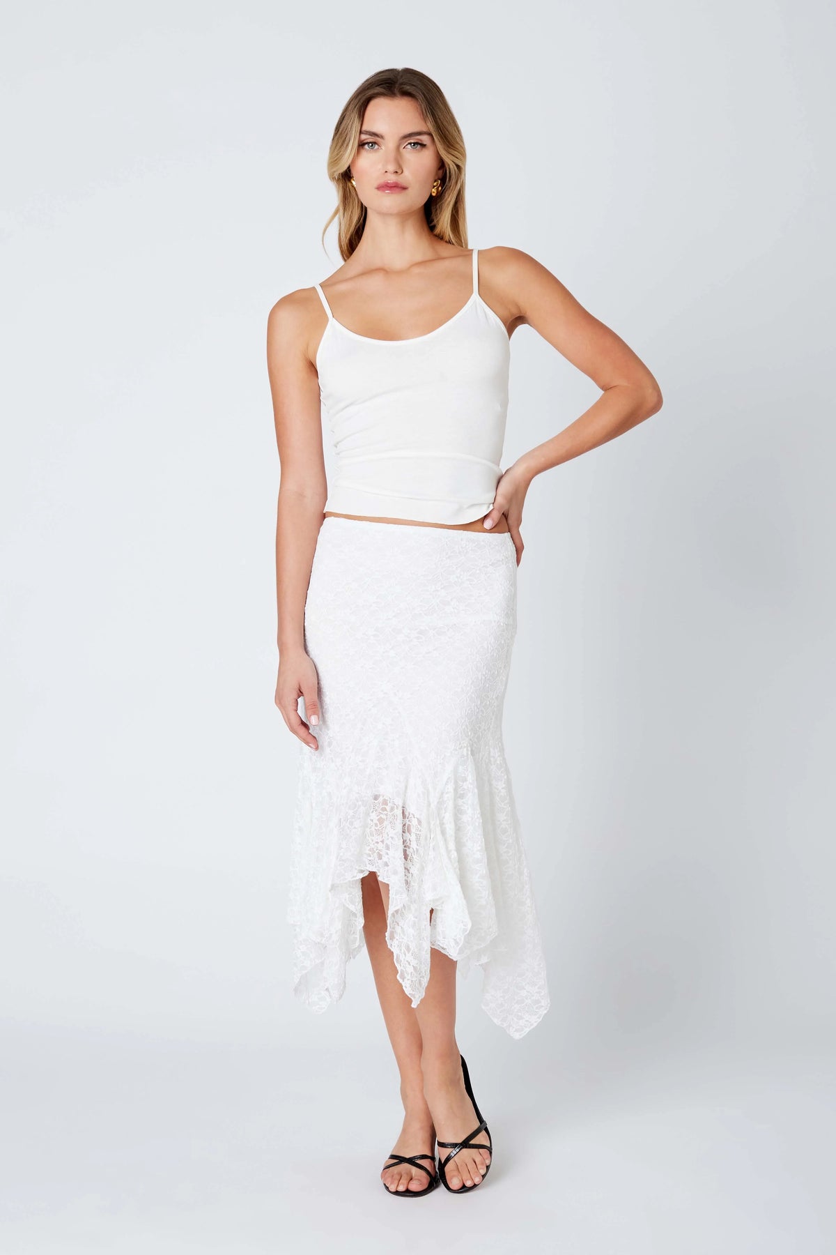 Lace Ruffle Midi Skirt